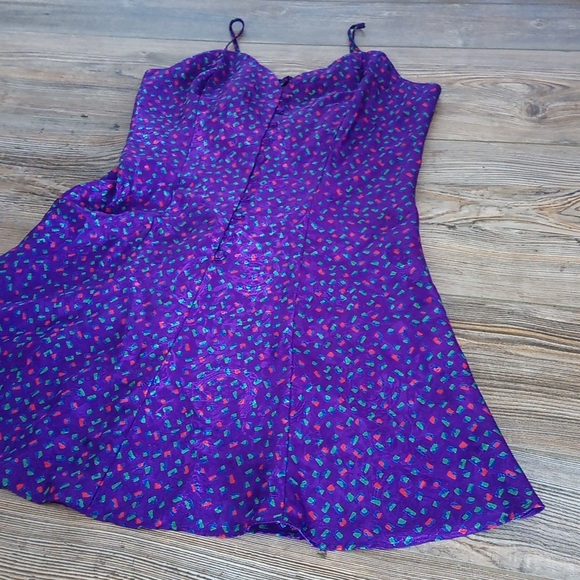 Vintage Silky Patterned Colorful VS Nightie Lingerie Flowy Mini Dress - Picture 4 of 16